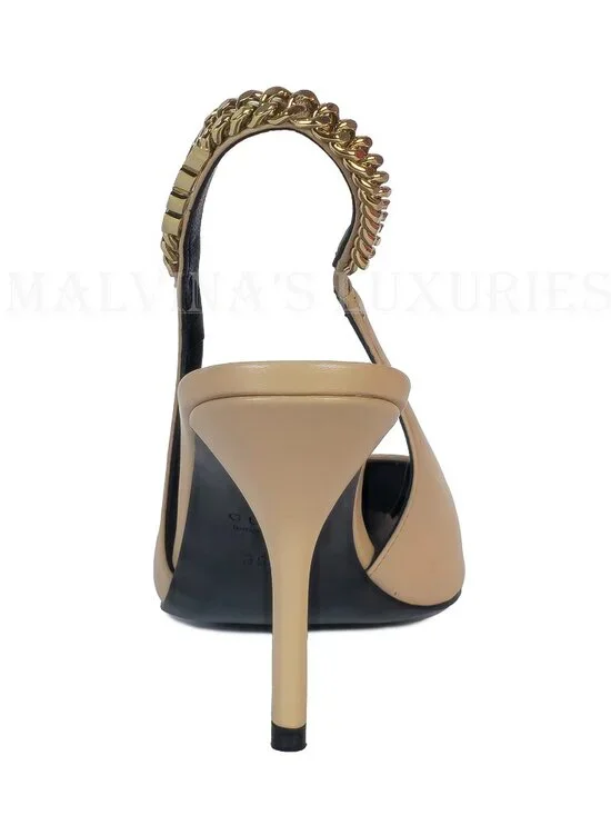 GUCCI SHOES SIGNORIA LEATHER w LOGO CHAIN SLINGBACK PUMPS sz 38.5 8.5 - Picture 6 of 16